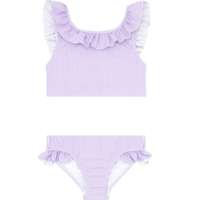 Girls Lavender Stripe Ruffle Neck Bikini