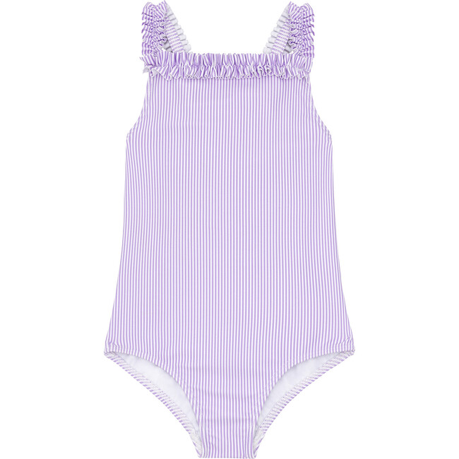 Girls Lavender Stripe Ruched Strap One Piece