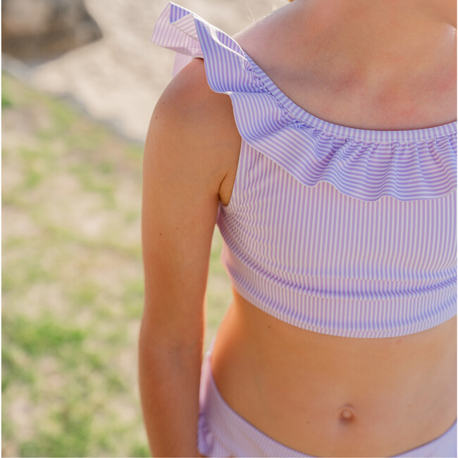 Girls Lavender Stripe Ruffle Neck Bikini - Two Pieces - 3