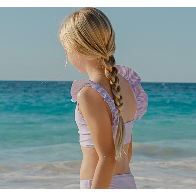 Girls Lavender Stripe Ruffle Neck Bikini - Two Pieces - 5