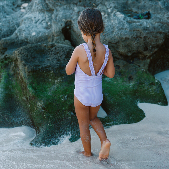 Girls Lavender Stripe Ruched Strap One Piece - One Pieces - 3