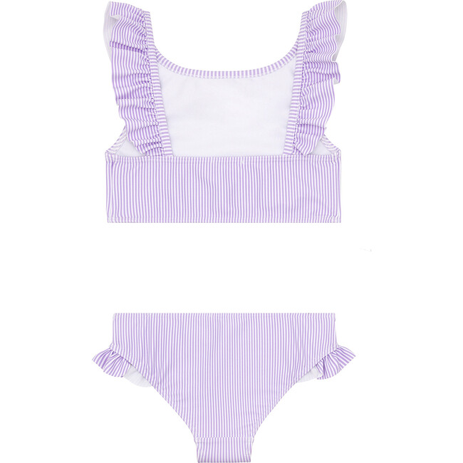 Girls Lavender Stripe Ruffle Neck Bikini - Two Pieces - 6