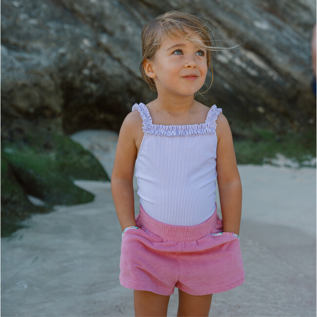Girls Lavender Stripe Ruched Strap One Piece - One Pieces - 6