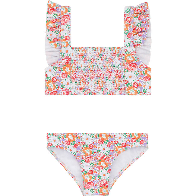 Girls Island Blossom Smocked Ruffle Strap Bikini