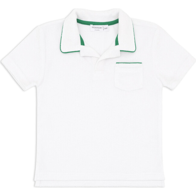 Boys White French Terry Polo With Bermuda Green Trim