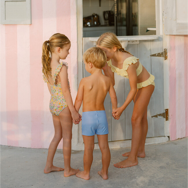 Boys Sky Blue Gingham Brief - Swim Trunks - 2