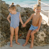 Boys Sky Blue Gingham Brief - Swim Trunks - 6