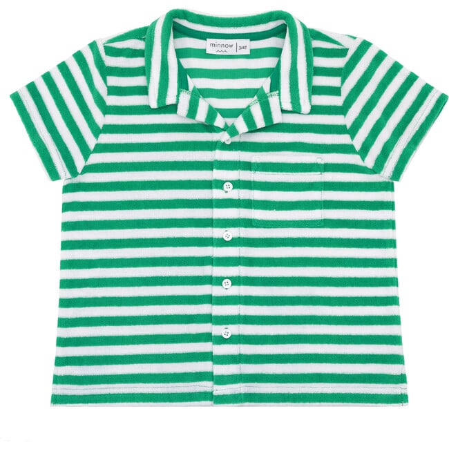 Boys Bermuda Green Stripe French Terry Button Up