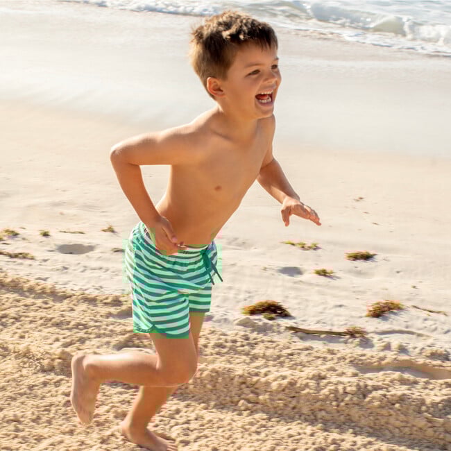 Boys Bermuda Green Stripe Boardie - Swim Trunks - 4