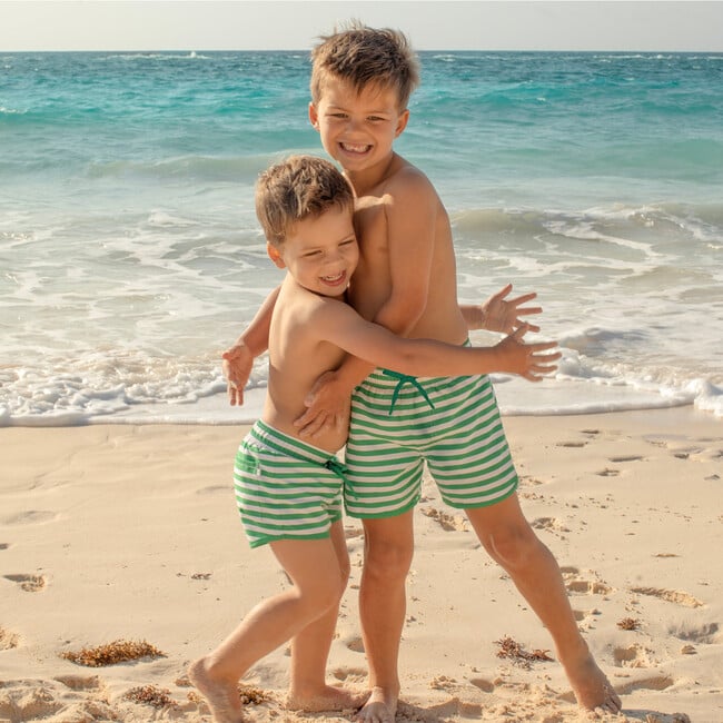 Boys Bermuda Green Stripe Boardie - Swim Trunks - 6
