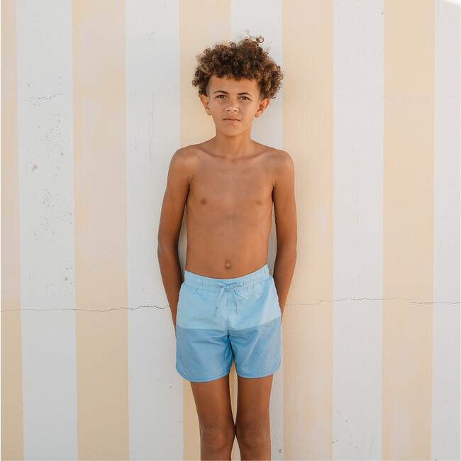 Boys Bermuda Blue Colorblock Boardie - Swim Trunks - 4