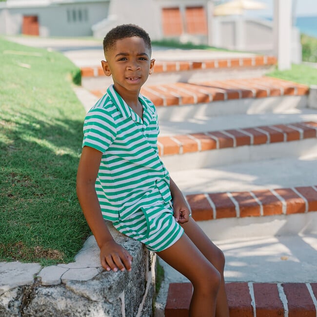 Boys Bermuda Green Stripe French Terry Button Up - Button Downs - 5