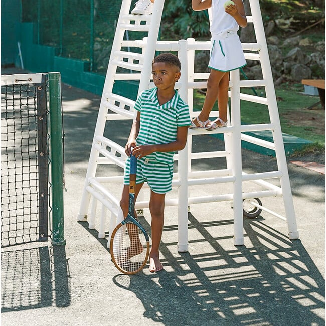 Boys Bermuda Green Stripe French Terry Button Up - Button Downs - 6