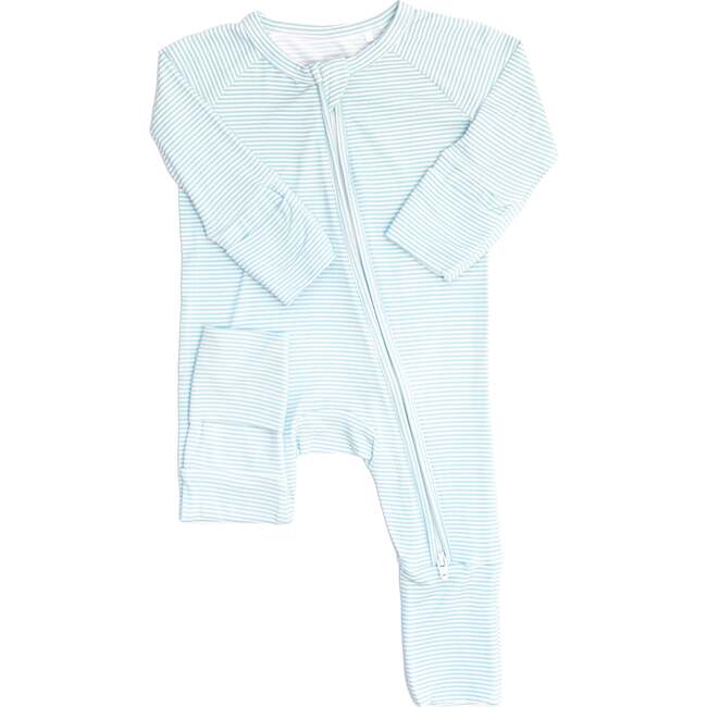 Mini Stripe Sleep Romper, Cool Blue