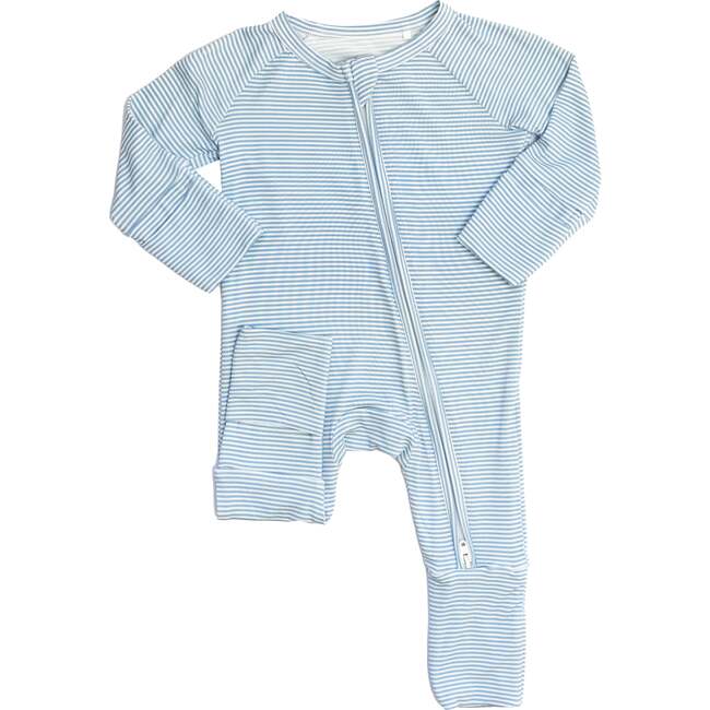 Mini Stripe Sleep Romper, Dusty Blue
