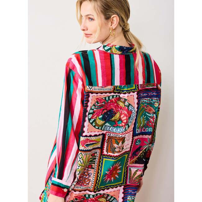 Colorful Coast, Classic Button Down with  Pocket , Vibrant Ink - Blouses - 4