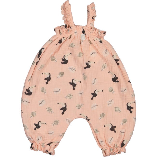 All-Over Toucan Print Dungaree, Pink - Overalls - 2
