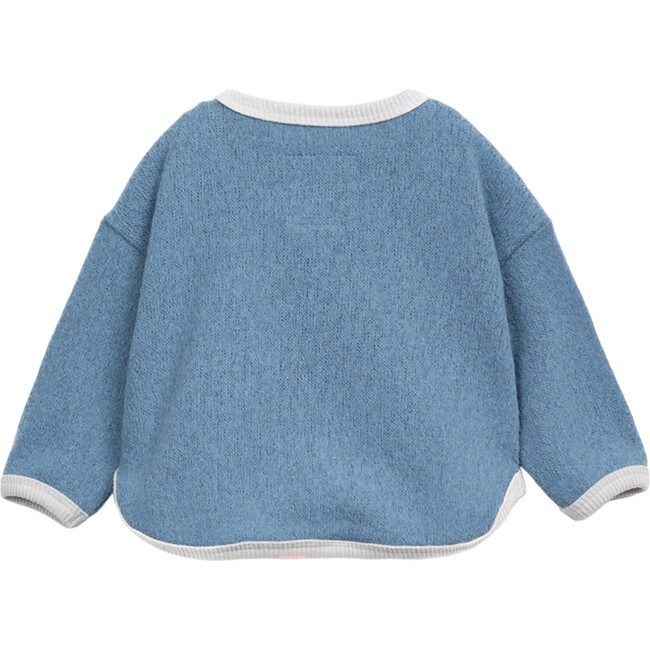 Contrast Hem Crew Neck Long Sleeve 2-Button Shoulder Sweatshirt, Blue - Sweatshirts - 2