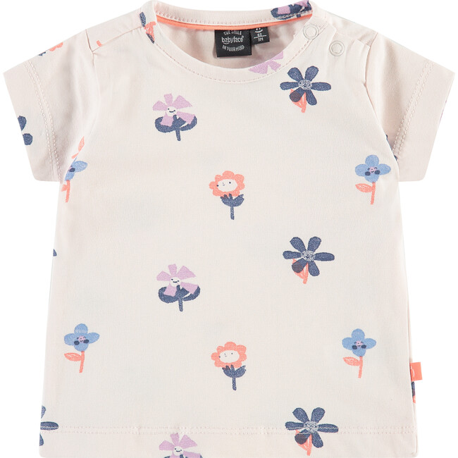 Short Sleeve T-Shirt with Flowers, White