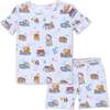 Vintage Suitcases Kids Pajama Short Set, Blue - Pajamas - 1 - thumbnail