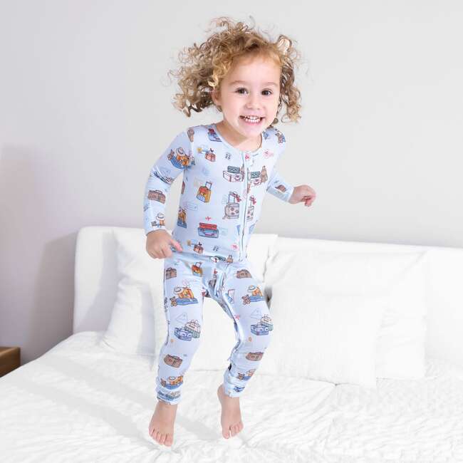 Vintage Suitcases Bamboo Convertible Footie, Blue - Footie Pajamas - 2