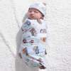 Vintage Suitcases Bamboo Swaddle & Beanie Set, Blue - Swaddles - 3