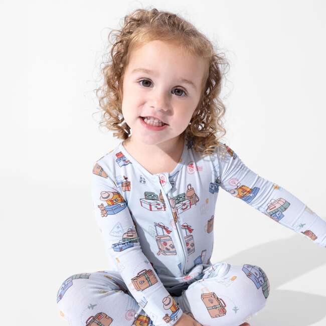 Vintage Suitcases Bamboo Convertible Footie, Blue - Footie Pajamas - 4
