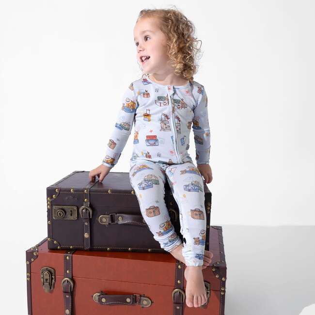 Vintage Suitcases Bamboo Convertible Footie, Blue - Footie Pajamas - 5