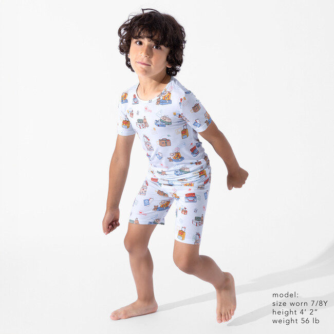 Vintage Suitcases Kids Pajama Short Set, Blue - Pajamas - 3