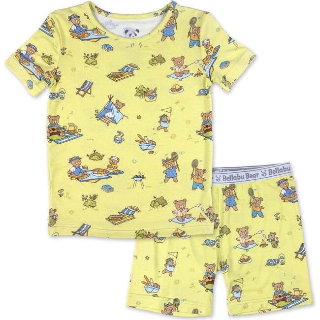 Teddy Bear Picnic Kids Pajama Short Set, Yellow