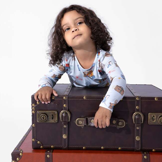 Vintage Suitcases Kids Pajamas, Blue - Pajamas - 5