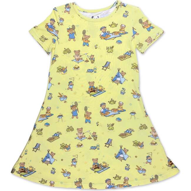 Teddy Bear Picnic Girls' Short Sleeve Dress, Yellow