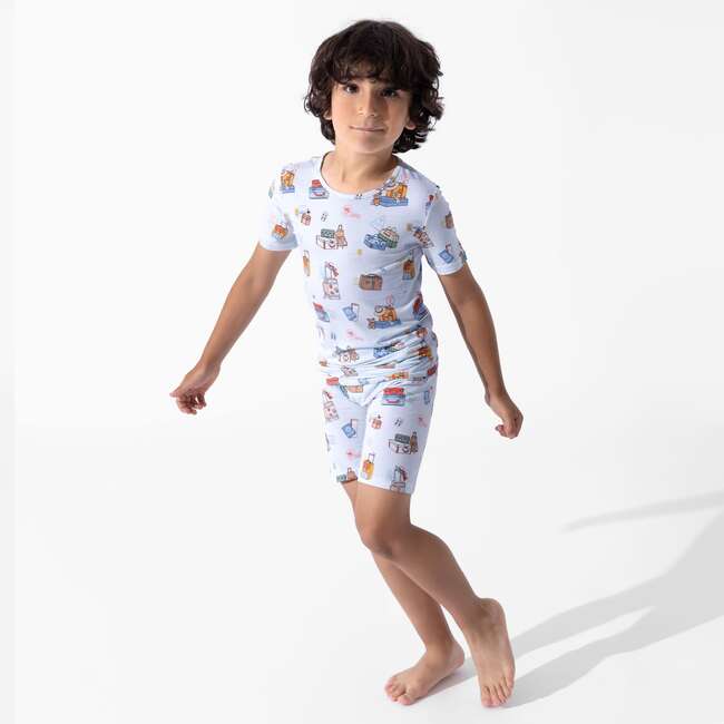 Vintage Suitcases Kids Pajama Short Set, Blue - Pajamas - 5