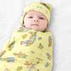 Teddy Bear Picnic Bamboo Swaddle & Beanie Set, Yellow - Swaddles - 2