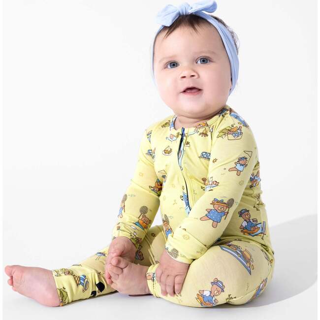 Teddy Bear Picnic Bamboo Convertible Footie, Yellow - Footie Pajamas - 2
