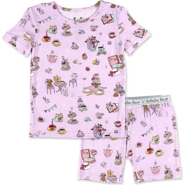 Tea Party Kids Pajama Short Set, Pink