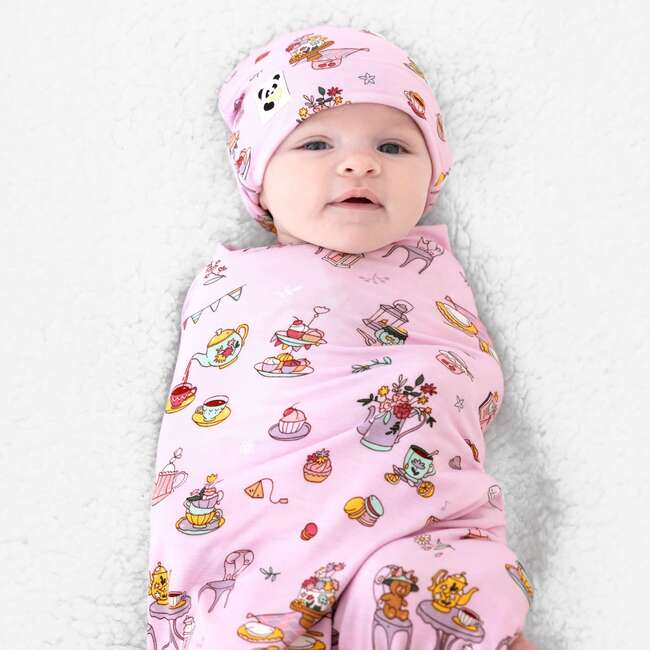 Tea Party Bamboo Swaddle & Beanie Set, Pink - Swaddles - 3