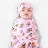 Tea Party Bamboo Swaddle & Beanie Set, Pink - Swaddles - 3