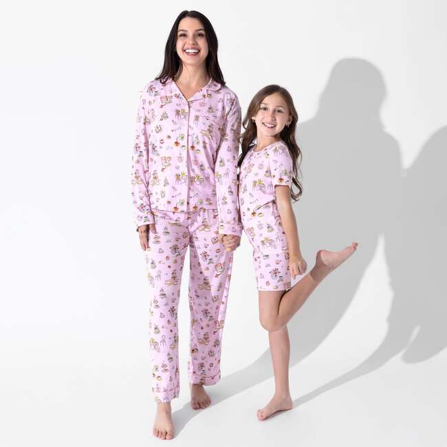 Tea Party Kids Pajama Short Set, Pink - Pajamas - 3