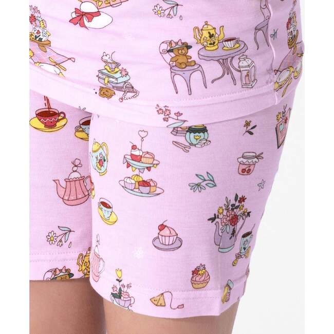 Tea Party Kids Pajama Short Set, Pink - Pajamas - 4