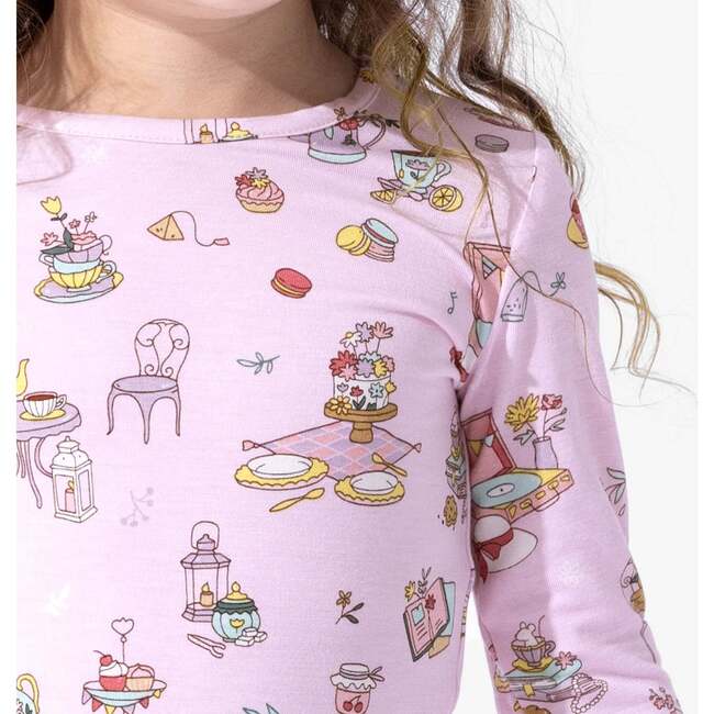 Tea Party Bamboo Kids Pajamas, Pink - Pajamas - 3
