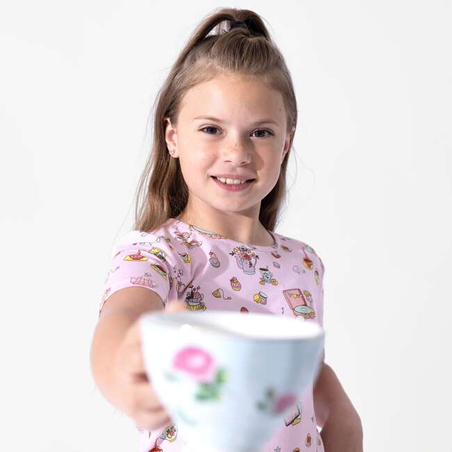 Tea Party Kids Pajama Short Set, Pink - Pajamas - 6