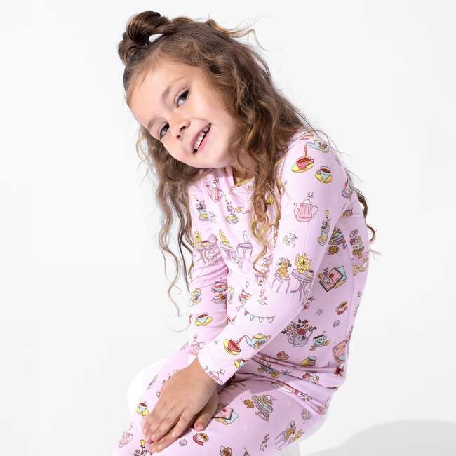 Tea Party Bamboo Kids Pajamas, Pink - Pajamas - 6