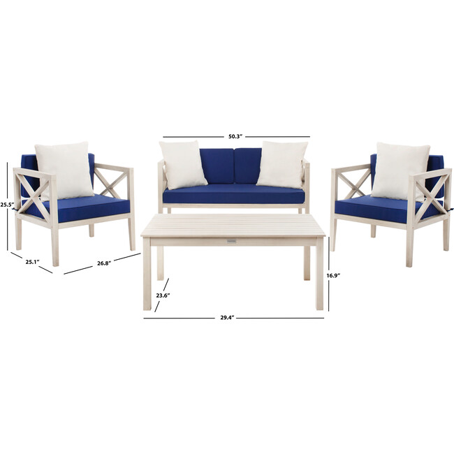 Nunzio 4-Piece Outdoor Set with Accent Pillows, White/Blue - Outdoor Home - 4
