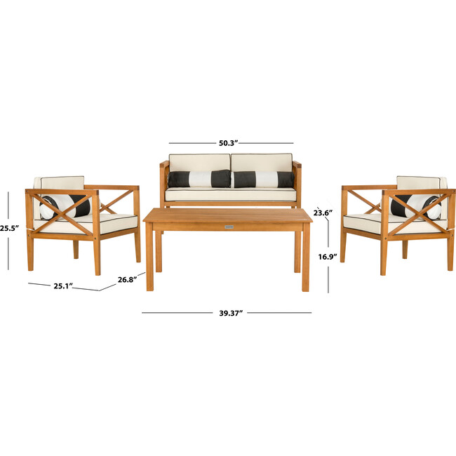 Nunzio 4-Piece Outdoor Set with Accent Pillows, Natural/Black - Outdoor Home - 4