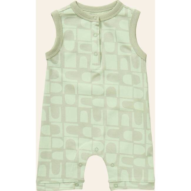 Printed Henley Romper, Green