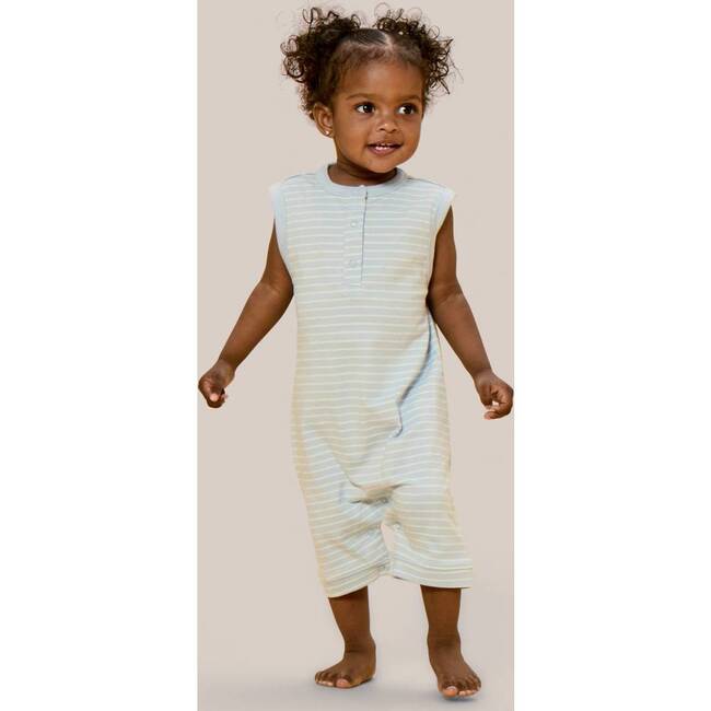 Printed Henley Romper, Stripes - Rompers - 2