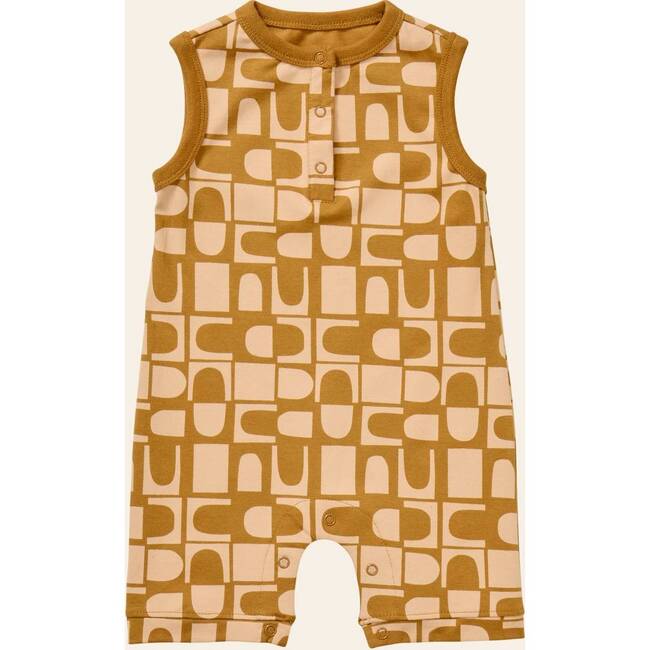 Printed Henley Romper, Orange