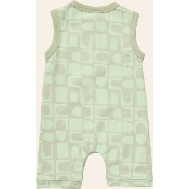 Printed Henley Romper, Green - Rompers - 3