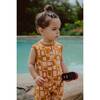 Printed Henley Romper, Orange - Rompers - 3